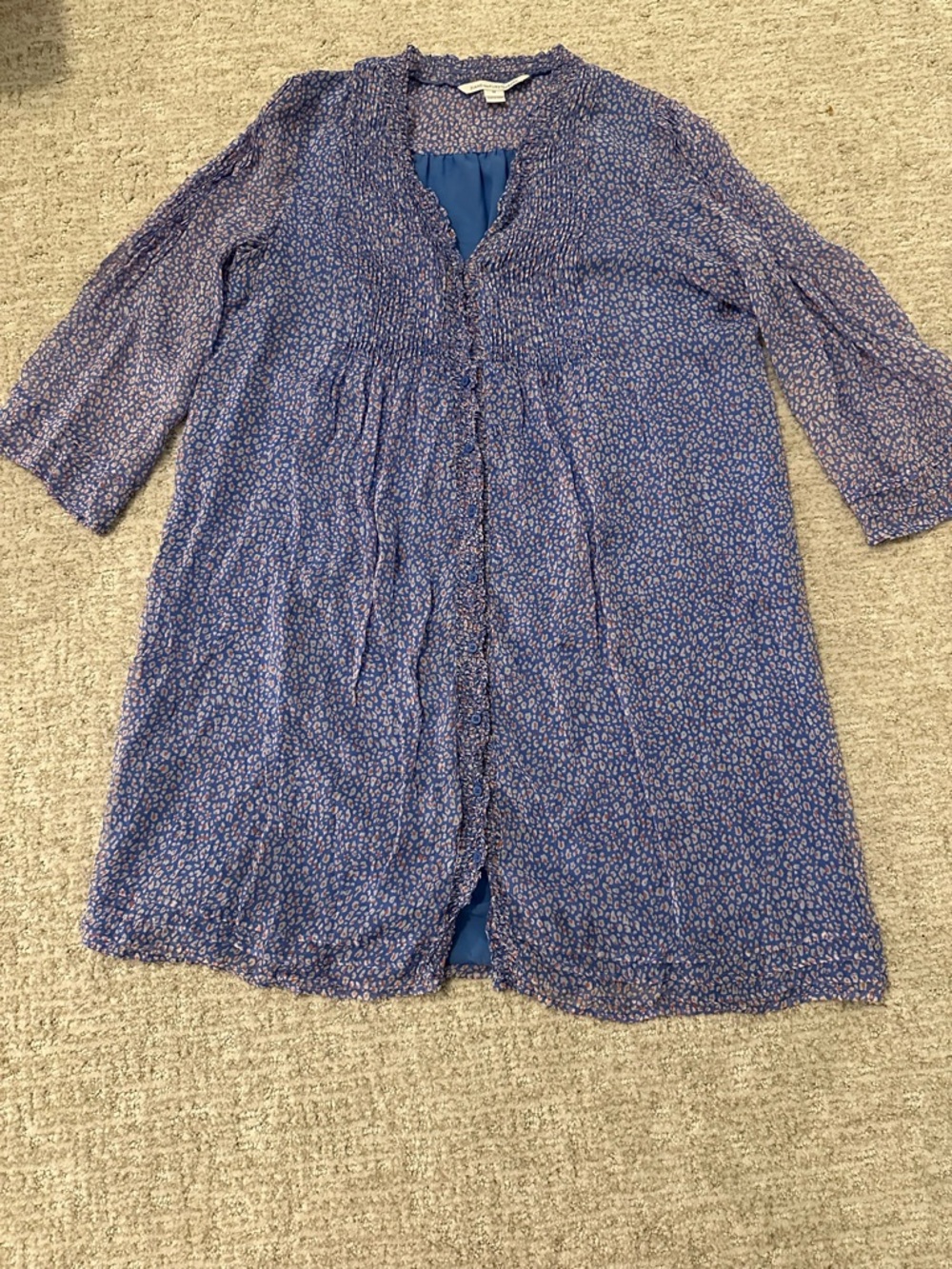 Diane Von Furstenberg Blue Floral Button-Front Dress Tunic